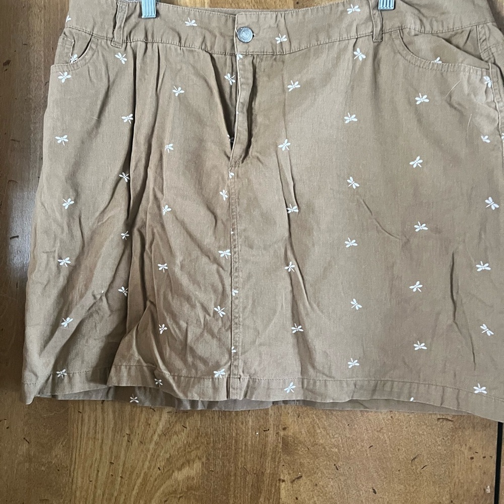 Woman Within Tan Skort with White Floral Pattern